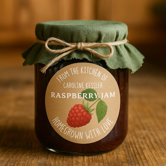 Personalized Country Farm Raspberry Jam Canning Runder Aufkleber (Von Creator hochgeladen)