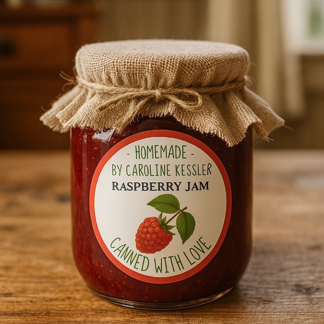 Personalized Country Farm Raspberry Jam Canning Runder Aufkleber (Von Creator hochgeladen)
