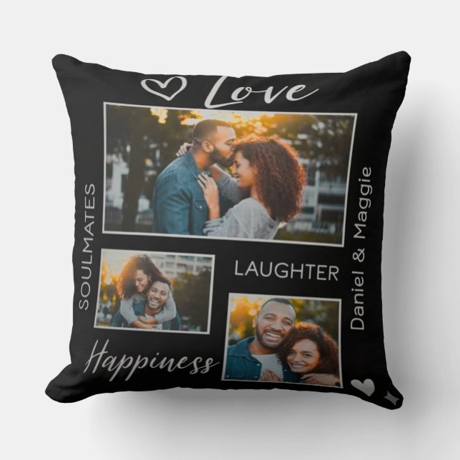 Personalized Couple Collage Throw Pillow Kissen (Vorderseite)