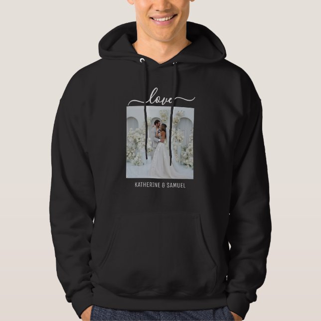 Personalized Couple Name & Romantic Photo Black Hoodie (Vorderseite)