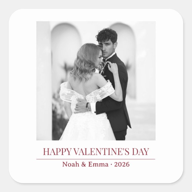 Personalized Couple Names & Year - Elegant Photo  Quadratischer Aufkleber (Vorderseite)