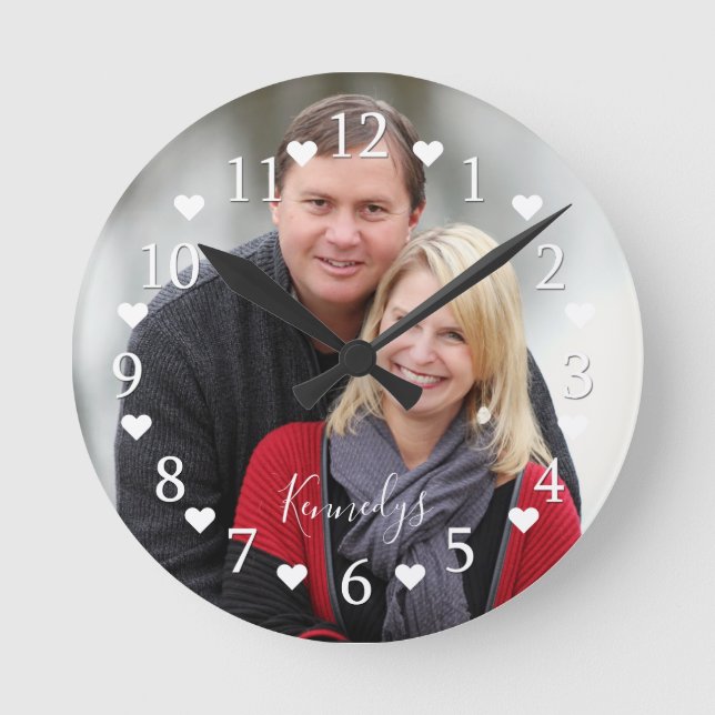 Personalized Couple Photo Wedding Anniversary Runde Wanduhr (Vorderseite)