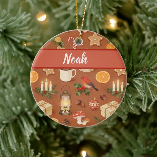 Personalized Cozy Christmas Name Ornament, Rustic  Keramik Ornament (Baum)