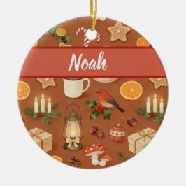 Personalized Cozy Christmas Name Ornament, Rustic Keramik Ornament