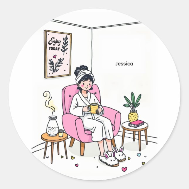 Personalized Cozy Daughter Gift Cute Self Care Runder Aufkleber (Vorderseite)