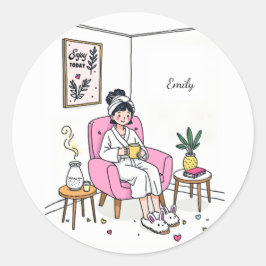 Personalized Cozy Friend Gift Cute Relaxing Runder Aufkleber