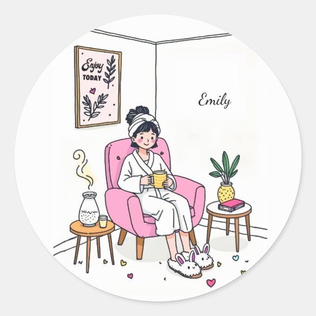 Personalized Cozy Friend Gift Cute Relaxing Runder Aufkleber (Vorderseite)