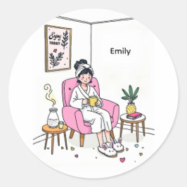 Personalized Cozy Mom Gift Soft Relaxing Self Care Runder Aufkleber