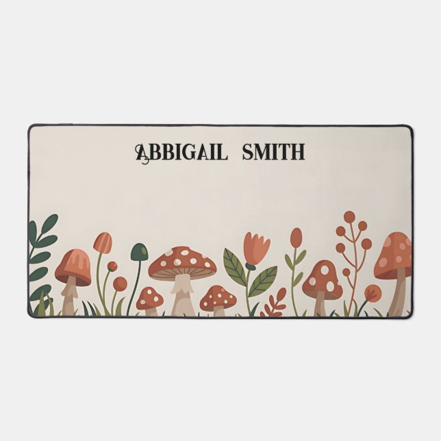 Personalized Cozy Woodland Mushrooms Schreibtischunterlage (Vorderseite)