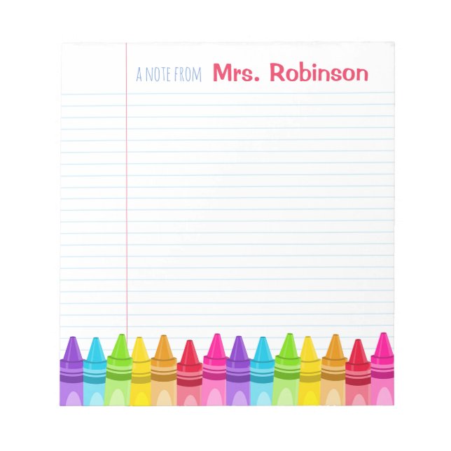 Personalized Crayon Colorful Teacher's Notepad Notizblock (Vorderseite)