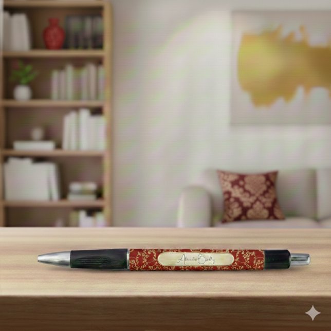 Personalized Crimson Gold Damask Pattern Kugelschreiber (Von Creator hochgeladen)