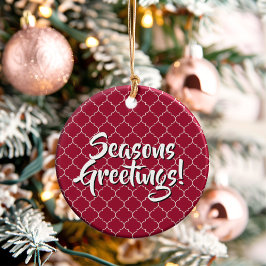 Personalized Crimson Quatrefoil Keramik Ornament