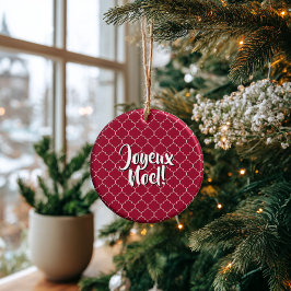 Personalized Crimson Quatrefoil Keramik Ornament