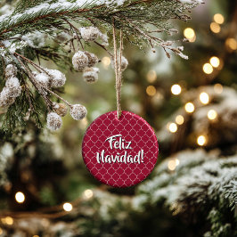 Personalized Crimson Quatrefoil Keramik Ornament