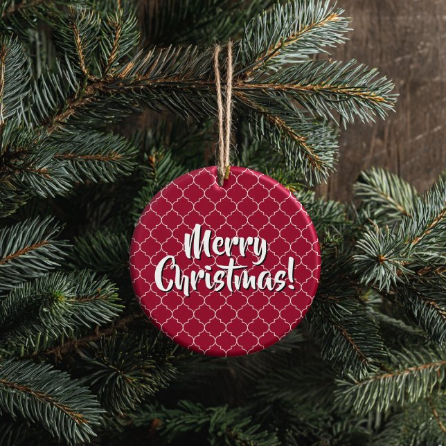 Personalized Crimson Quatrefoil Keramik Ornament (Thoughtful Custom Gift Idea for Milestones, doubles as an ornament or a collectible gift tag.
)