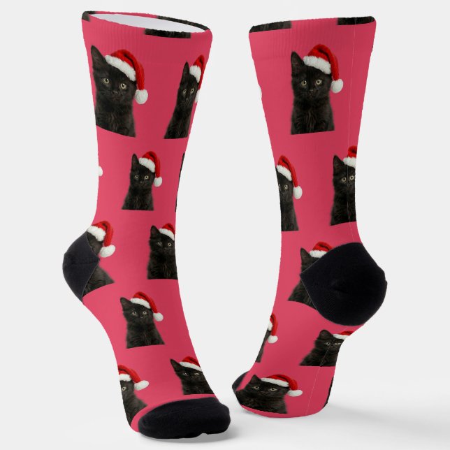 Personalized Custom Black Kitty Cat Christmas  Socken (Gewinkelt)