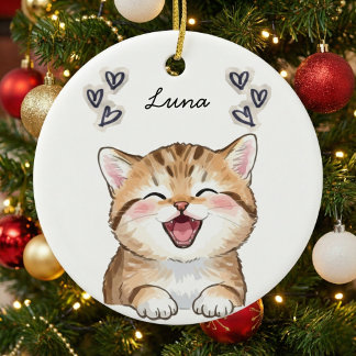 Personalized Custom Cat Photo Name Keepsake Keramik Ornament
