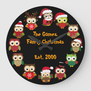 Personalized Custom Christmas Owl Clock Große Wanduhr