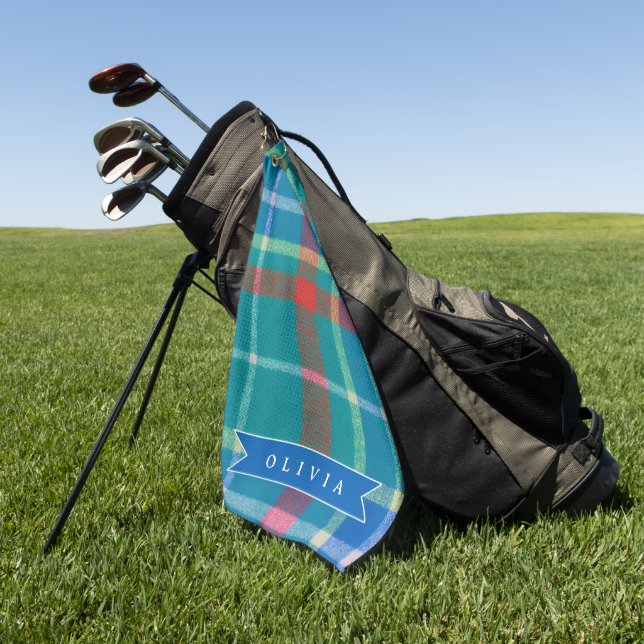 Personalized Custom Classic Blue Plaid Preppy  Golfhandtuch (Gras)