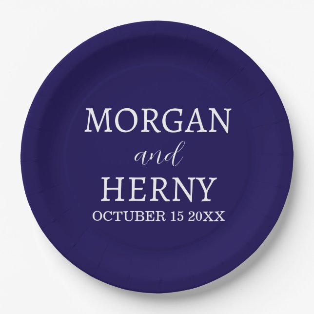 Personalized Custom Name Stylish Minimal Wedding  Pappteller (Vorderseite)