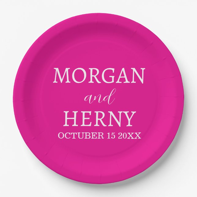Personalized Custom Name Stylish Minimal Wedding  Pappteller (Vorderseite)