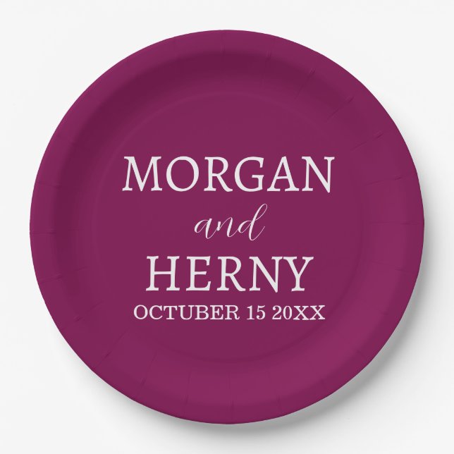 Personalized Custom Name Stylish Minimal Wedding  Pappteller (Vorderseite)