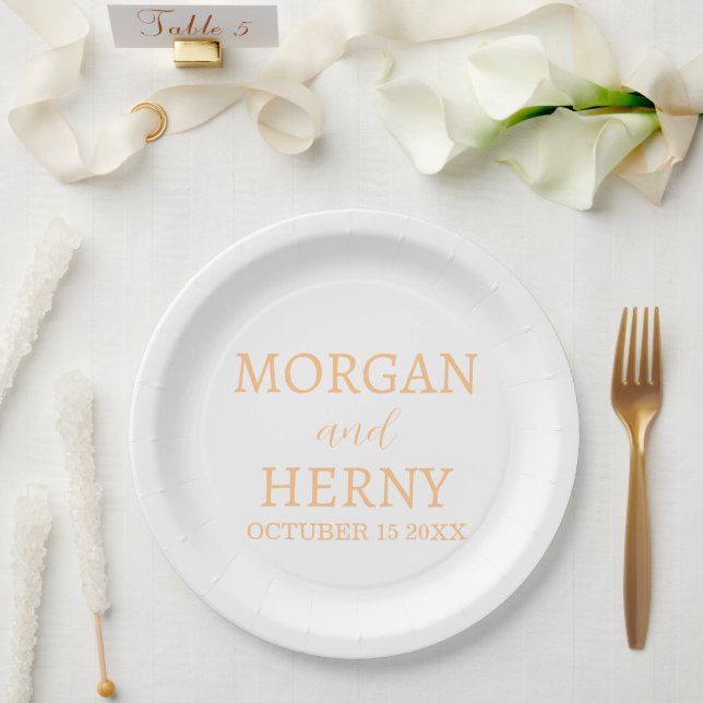 Personalized Custom Name Stylish Minimal Wedding  Pappteller (Hochzeit)