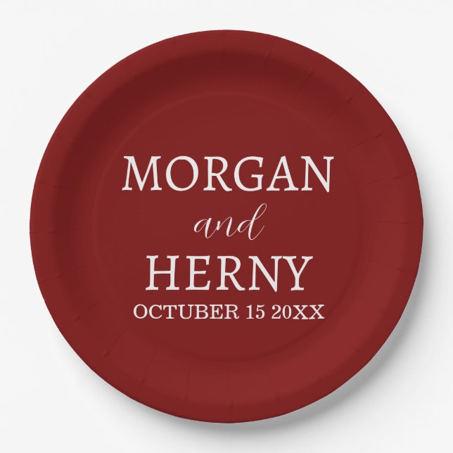 Personalized Custom Name Stylish Minimal Wedding  Pappteller (Vorderseite)