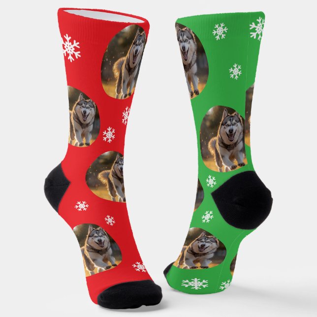 Personalized Custom Photo Blob - Husky Dog Winter Socken (Gewinkelt)