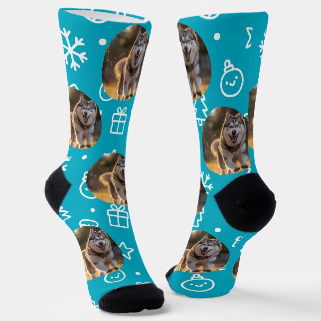 Personalized Custom Photo Blob - Winter Husky  Socken (Gewinkelt)