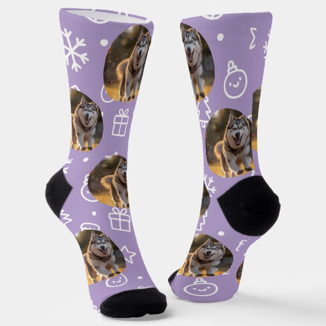 Personalized Custom Photo Blob - Winter Husky  Socken (Gewinkelt)