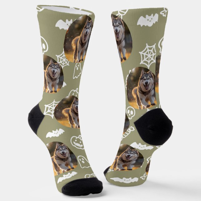 Personalized Custom Photo - Halloween Doodles Socken (Gewinkelt)
