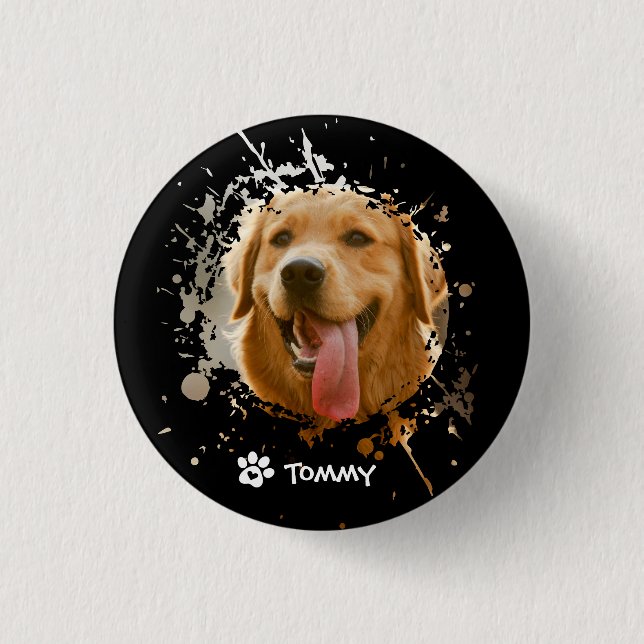 Personalized Custom Photo with Pet Name   Button (Vorderseite)