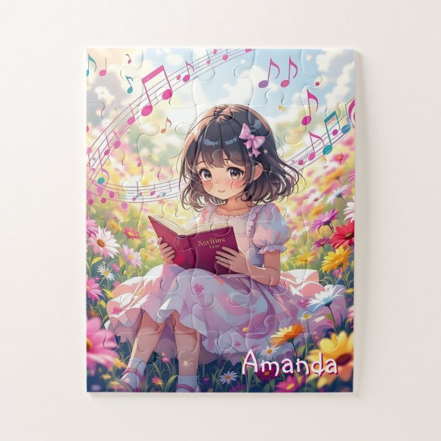 Personalized Cute Anime Girl Reading a Book (Vertikal)