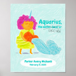 Personalized Cute Aquarius Unicorn Zodiac Poster