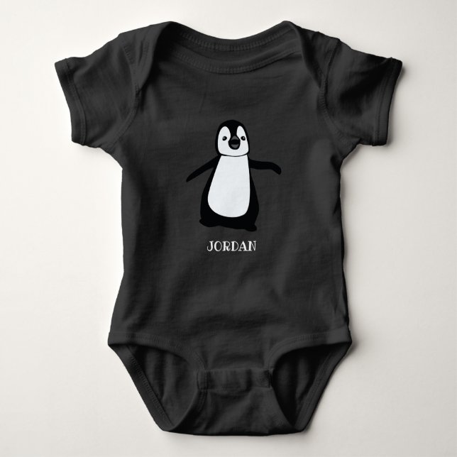 Personalized cute Baby penguin illustration black Baby Strampler (Vorderseite)