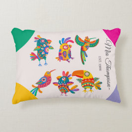 Personalized cute birds Colorful handdrawn Pinky Dekokissen