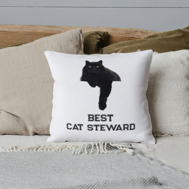 Personalized Cute Black Cat Photo Funny Quote Pet Kissen (Von Creator hochgeladen)