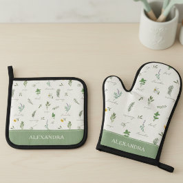 Personalized Cute Botanical Ofenhandschuh & Topflappen-Set