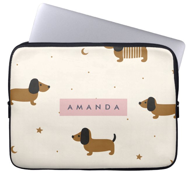 Personalized Cute Brown Dachshund Puppy Laptopschutzhülle (Vorderseite)