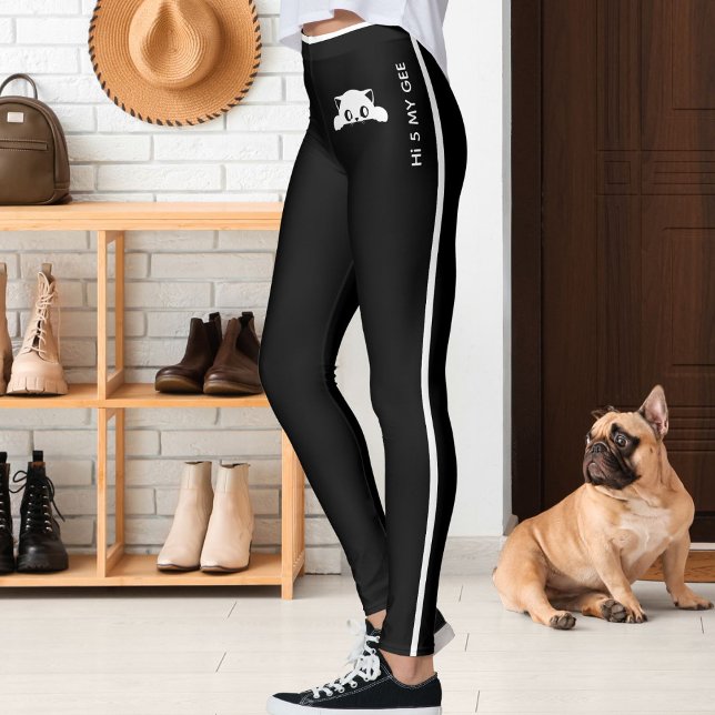Personalized Cute Cat Pet Black White Stripes Gift Leggings (Von Creator hochgeladen)