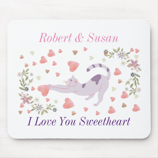 Personalized Cute Cat Valentine Gift for Couples Mousepad (Vorne)