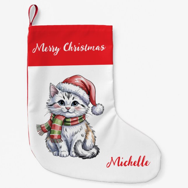 Personalized Cute Christmas Cat Holiday       Kleiner Weihnachtsstrumpf (Vorderseite)