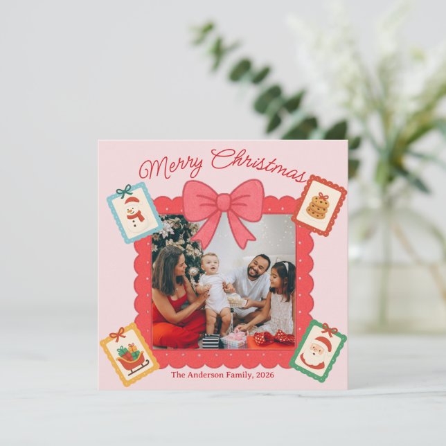 Personalized Cute Christmas Photo Collage  Feiertagskarte (Stehend Vorderseite)
