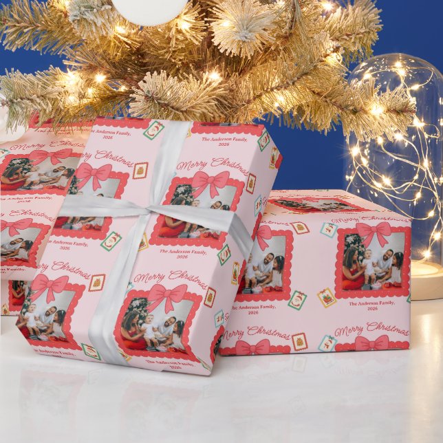 Personalized Cute Christmas Photo Collage  Geschenkpapier (Feiertage)