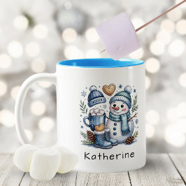 Personalized Cute Christmas Snowman Zweifarbige Tasse
