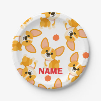 Personalized Cute Corgi Birthday Pappteller