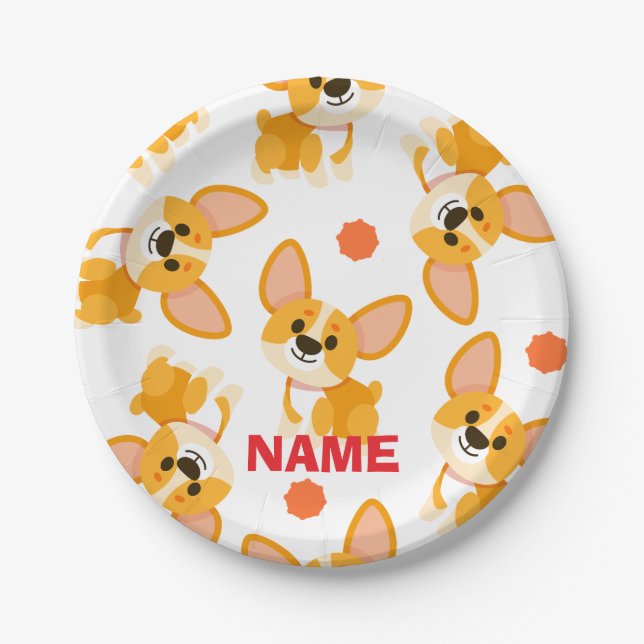 Personalized Cute Corgi Birthday Pappteller (Vorderseite)
