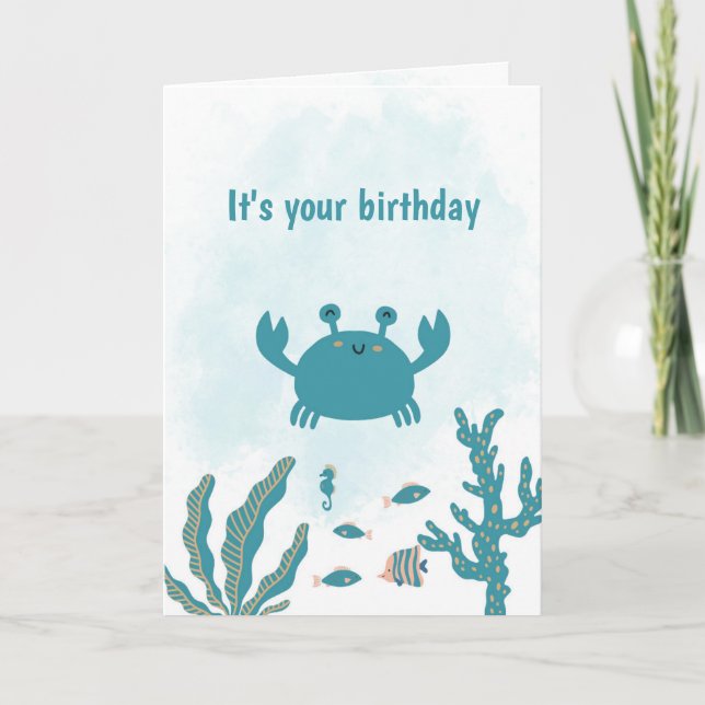 Personalized Cute Crab Birthday Card Karte (Vorderseite)