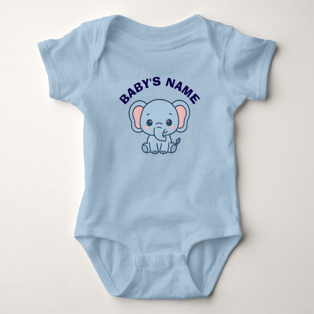 Personalized Cute Elephant Baby Bodysuit Strampler (Vorderseite)